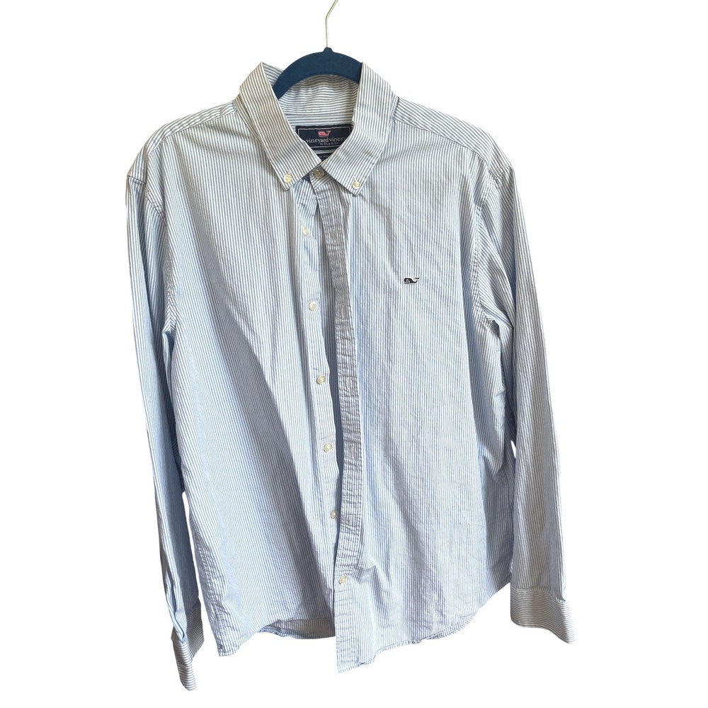 Vineyard Vines Slim Fit Whale Shirt Blue White Striped 100% Cotton XL